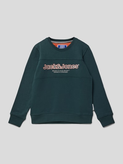 Jack & Jones Sweatshirt met labelprint, model 'JORLAKEWOOD' Petrol - 1