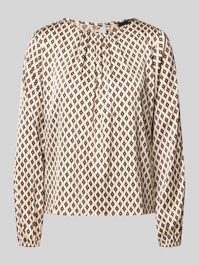 Produktfoto, Blusenshirt im Allover-Look mit Rundhalsausschnitt von zero, cremefarbene und braune Muster, Material-Mix mit Stretch-Anteil, Regular Fit