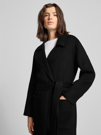 OAKWOOD Lange jas van lanawolmix met strikceintuur, model 'ALLEGORIA' Zwart - 3