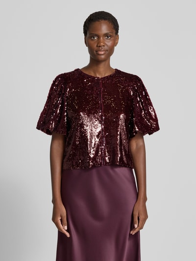 YAS Blouse met korte mouwen en pailletten, model 'ROYALINA' Bordeaux - 4