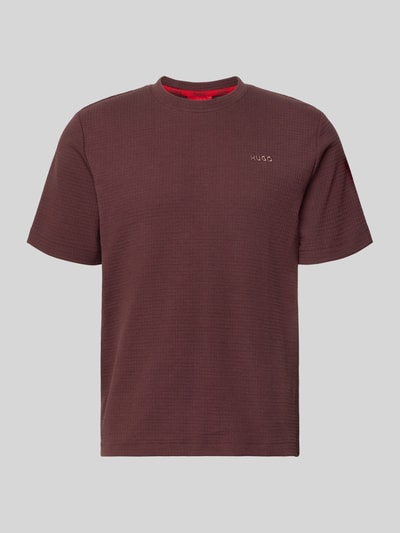 Produktfoto, Herren T-Shirt Regular Fit T-Shirt aus Baumwoll-Mix Modell 'AUSTIN' von HUGO in Unifarben mit Waffel-Struktur, Label-Schriftzug, Rundhals, Kurzarm, Jacquard, Baumwoll-Mix.
