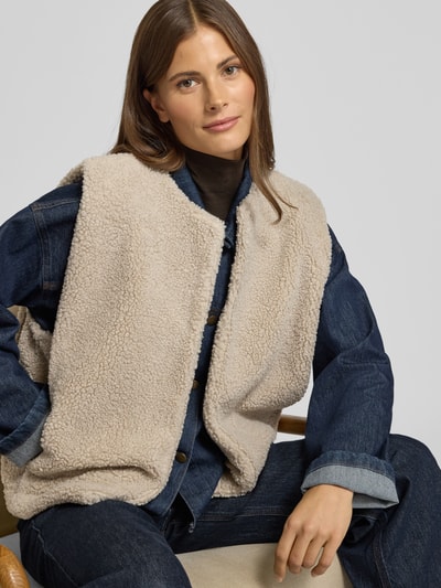 Jake*s Casual Weste aus Teddyfell mit Rundhalsausschnitt Schlamm 3