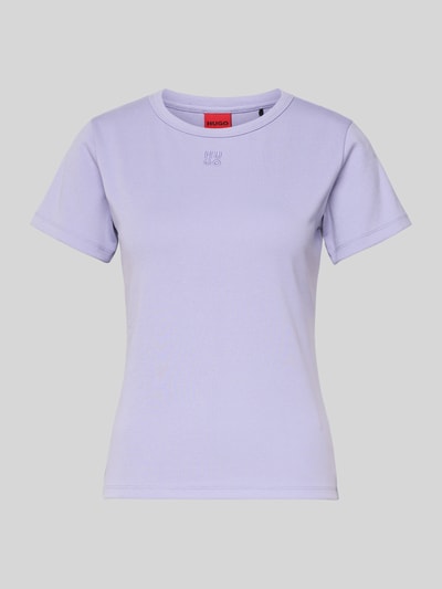 Productfoto, Slim Fit T-Shirt uit katoenmix model 'DELORIS' van HUGO, effen lichtpaars, labelstiksel, fijnrib, ronde hals, korte mouw