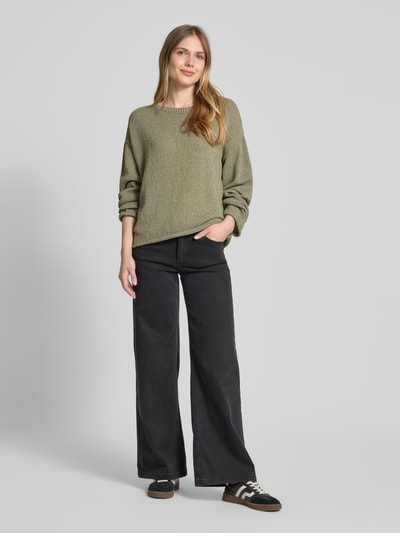 Jake*s Casual Sweter z dzianiny o kroju oversized z prążkowanym dekoltem w łódkę Limonkowy 1