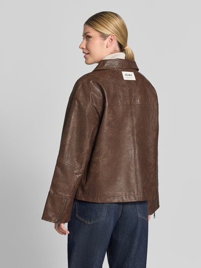 ICHI Kunstlederjacke mit Zweiwege-Reißverschluss Modell 'FLARINA' Dunkelbraun 5