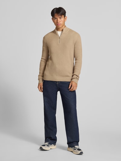 JACK & JONES Strickpullover mit Troyer-Kragen Modell 'PANNEL' Beige 1