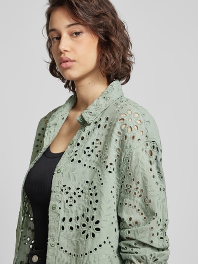 Only Blouse met ajourpatroon, model 'NEW LALISA' Rietgroen - 3