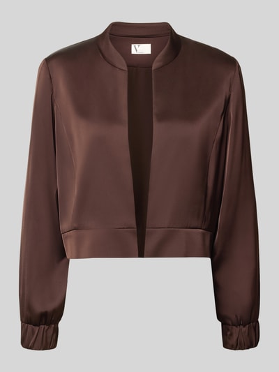 Produktfoto, Cropped Kurzblazer ohne Verschluss von Vera Mont in satiniertem Braun mit glatter Oberfläche und schlichten Linien, Damen Kurzblazer von VM by Vera Mont.