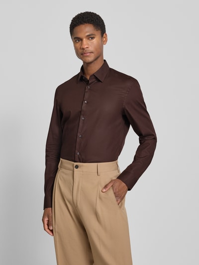 Jake*s Super Slim Fit Business-Hemd mit Kentkragen Dunkelbraun 4