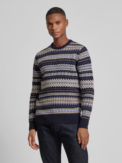 Barbour Gebreide pullover met ronde hals, model 'Case Fairisle' Marineblauw - 4