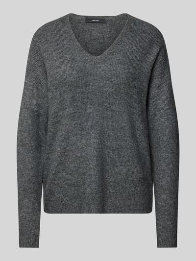 Vero Moda Regular Fit Strickpullover mit V-Ausschnitt Modell 'CREWLEFILE' Mittelgrau 2