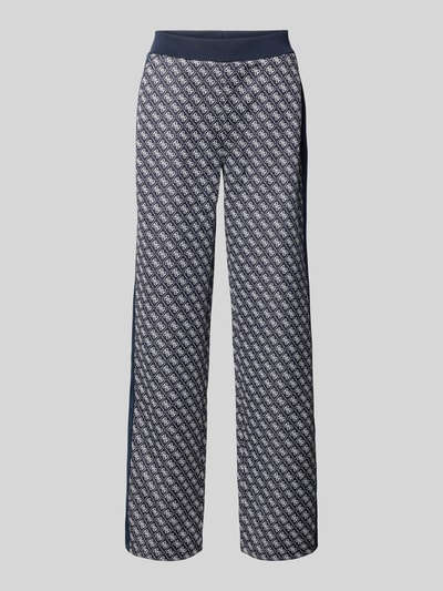 Produktfoto, Wide Leg Sweatpants im Allover-Look Modell 'MAYA' von Guess Activewear, dunkelblau mit Muster, elastischer Bund, Damenmode.