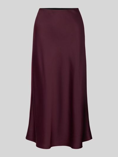 Produktfoto, Midirock mit elastischem Bund Modell 'PELLA' von YAS in glänzendem bordeauxrot, A-Linie, Satin, glatte Textur