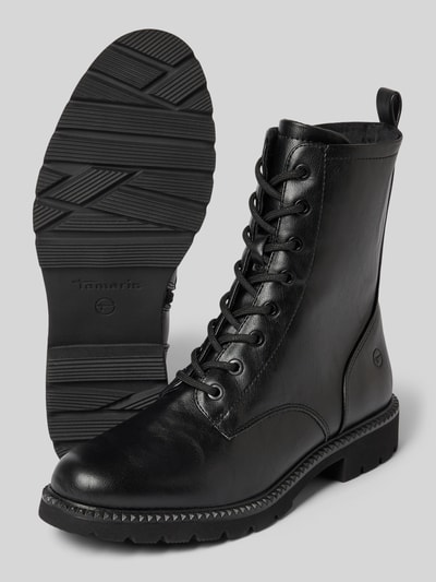 Produktfoto, zwarte Schnürstiefel met ritssluiting van Tamaris, glad leer, grove zool, Dames Schnürstiefel van Tamaris