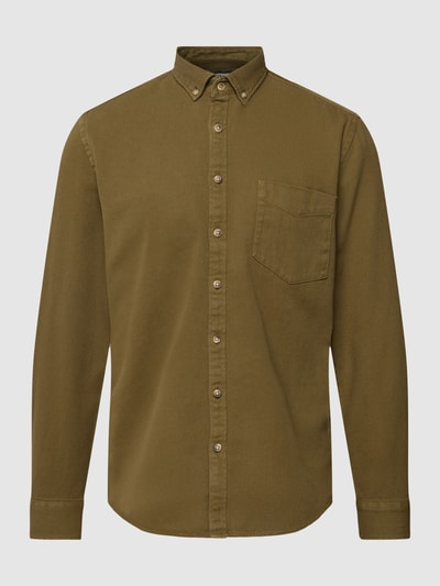 Jake*s Business-Hemd mit Button-Down-Kragen in unifarbenem Design Oliv 2