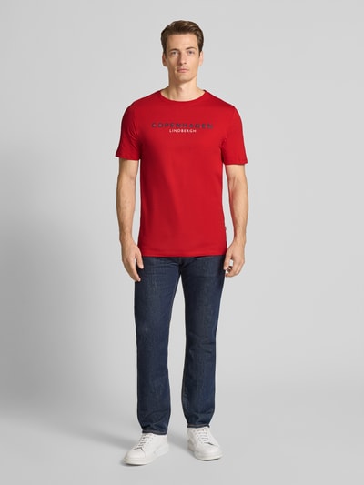 Lindbergh T-shirt met labelprint, model 'Copenhagen' Rood - 1
