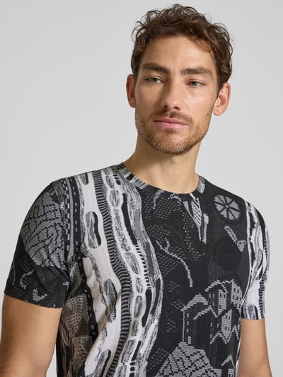 CARLO COLUCCI T-Shirt mit geripptem Rundhalsausschnitt Anthrazit Melange 3