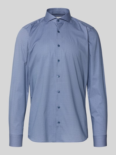 Productfoto, Slim Fit Business-Hemd mit haifischkragen van OLYMP Level Five, katoenmix met stretch, all-over look, blauw, fijne structuur