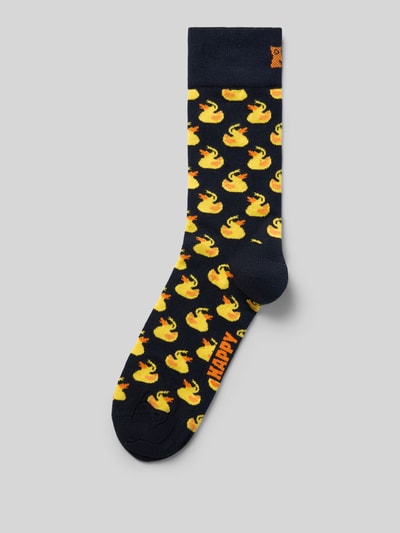Happy Socks Socken mit Label-Print Modell 'Rubber Duck' Marine 1