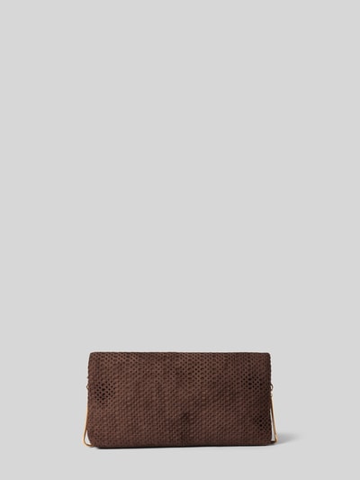Produktfoto, braune Clutch mit strukturierter Oberfläche und goldfarbener Kette, Clutch mit Schulterkette Modell 'FoldLaserClutch' von Jake*s, Damen Clutch / Abendtasche von Jake*s Cocktail