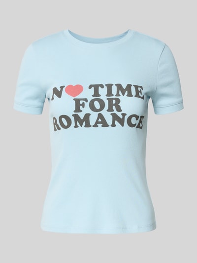 Jake*s Casual T-Shirt in Ripp-Optik mit Schriftzug Eisblau 2