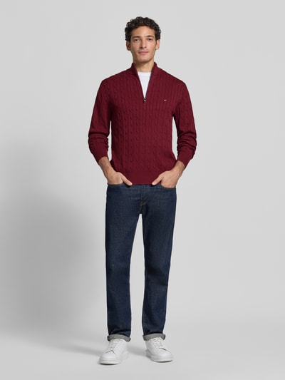 Tommy Hilfiger Regular Fit Troyer aus reiner Baumwolle mit Logo-Stitching Bordeaux 1