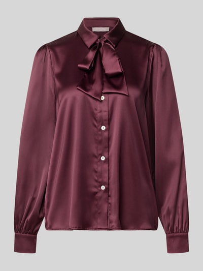 Productfoto, Regular Fit Hemdbluse aus Satin van Christian Berg Woman Selection, bordeauxrood, glanzende satijnlook, lange mouwen, sierstrik, hemdkraag
