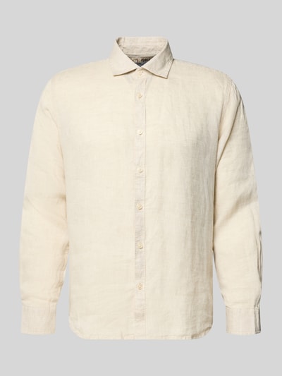 Produktfoto, Regular Fit Leinenhemd mit Kentkragen Modell 'CAMICIA' von MARKUP in Beige, reine Leinenstruktur, Knopfleiste, neutrale Studioaufnahme