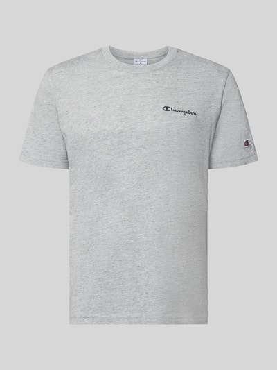 Produktfoto, szare T-Shirt z logo-stitchings Modell 'ICONS CONTRAST' von CHAMPION, bawełniany miks, krój modern fit, okrągły dekolt, długość tyłu w rozmiarze M 70 cm