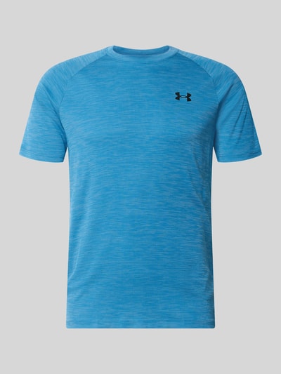 Produktfoto, Regular Fit Sport-T-Shirt mit Logo-Print von Under Armour für Herren in hellblau mit schwarzem Logo auf glattem Stoff.