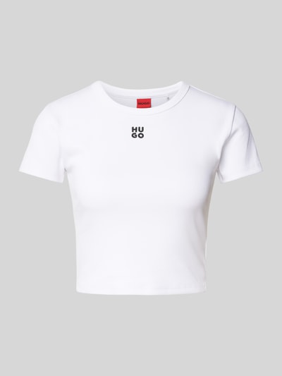 HUGO Cropped T-Shirt mit Label-Stitching Modell 'Delanor' Offwhite 1