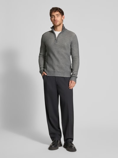 Marc O'Polo Regular fit schipperstrui in ribgebreide structuur Middengrijs - 1