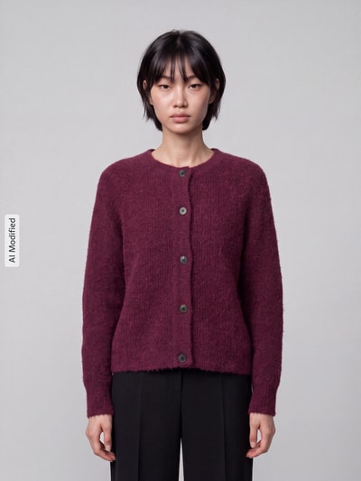 Selected Relaxed Fit Strickjacke aus Woll-Mix Modell 'LULU' Bordeaux 4