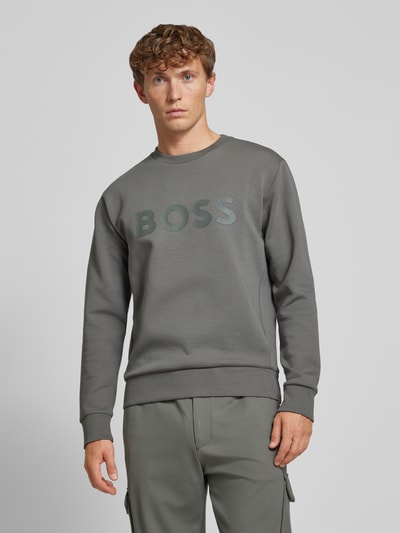 BOSS Green Sweatshirt met labelopschrift, model 'Salbo' Grafiet - 4