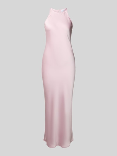 Productfoto, lichtroze dames midi-jurk van satijn in recht model, ronde hals, knoopsluiting achter, model 'RAVENNA' van Vila, ruglengte maat 36: 140 cm, borstwijdte maat 36: 40 cm