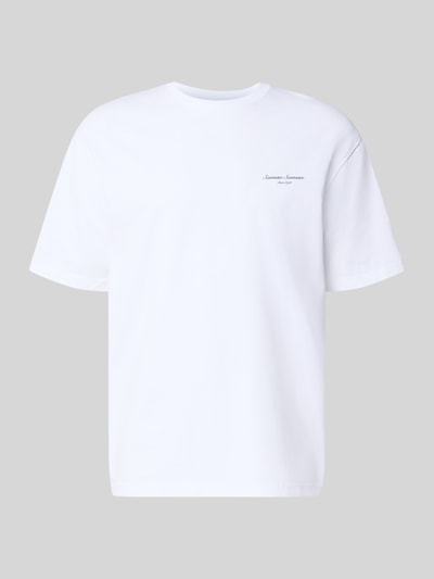 Produktfoto, T-Shirt mit Label-Stickerei Modell 'Sauni' von Samsøe Samsøe aus reiner Baumwolle, weiß, gerader Schnitt, Rundhalsausschnitt