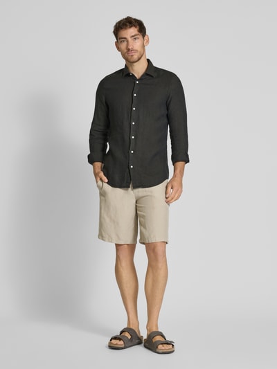 SEIDENSTICKER Slim Fit Business-Hemd aus Leinen mit Kentkragen Oliv 1