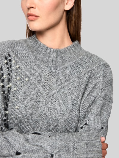 Marc Cain Pullover aus Wolle-Alpaka-Mix mit Perlenfransen Mittelgrau 3