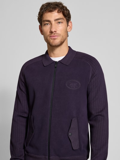 BOSS Green Relaxed Fit Strickjacke aus Viskose-Mix Modell 'HOLE' Lila 3