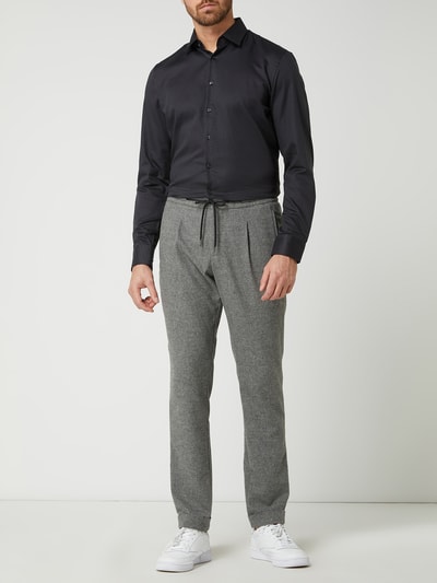 Jake*s Slim Fit Zakelijk overhemd met all-over motief Antraciet - 1