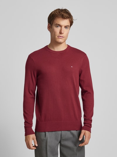 CK Calvin Klein Sweter z dzianiny z wyhaftowanym logo model ‘PIMA’ Ciemnoczerwony 4