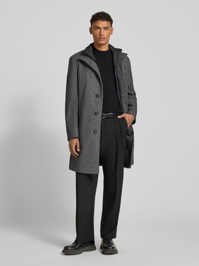 Christian Berg Men Lange jas met opstaande kraag en steekzakken Antraciet - 1