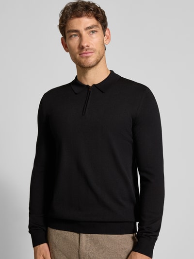 JOOP! Collection Sweter z dzianiny z żywej wełny z kołnierzykiem polo model ‘Dondor’ Czarny 3