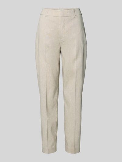 Produktfoto, Hose aus Leinen-Mix mit Bügelfalten Modell 'SEARCH' von Drykorn in Beige, Slim-Fit, Viskose-Anteil, sichtbare Gesäßtaschen, glatte Textur, Damen, Kontext: Bundweite 38 cm, Innenbeinlänge 69 cm, Größe 27/34.