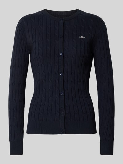 Gant Kardigan ze ściegiem warkoczowym i wyhaftowanym logo Ciemnoniebieski 2