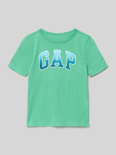 Productfoto, Regular Fit T-shirt met logoprint van GAP voor kinderen, puur katoen, ronde hals, ruglengte maat 116: 47 cm, groene kleur.