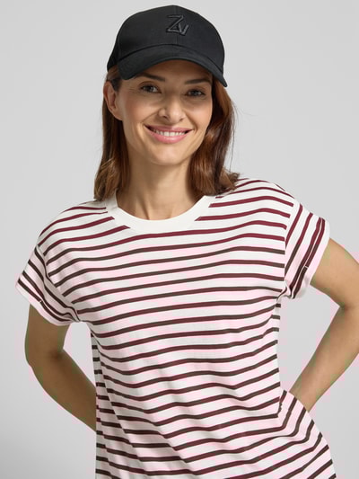 Jake*s Casual T-shirt met streepmotief Donkerrood - 3