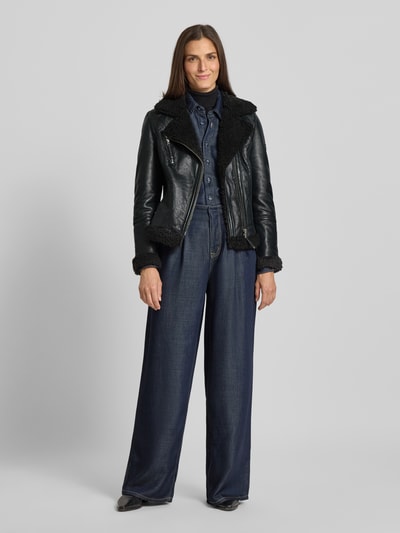 Cabrini Bikerjack van lamsleer met ritszakken Zwart - 1