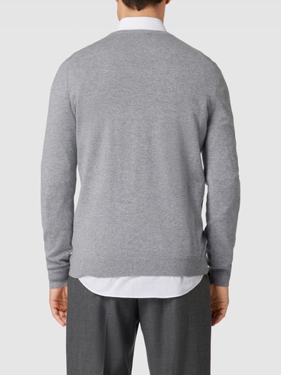 Christian Berg Men Kaschmir Pullover mit geripptem Rundhalsausschnitt Mittelgrau meliert 5