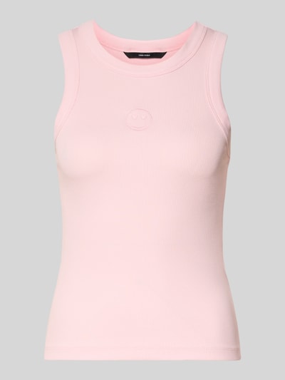 Produktfoto, Slim Fit Tank Top aus Baumwoll-Mix Modell 'SMILE CAISA TANK TOP' von Vero Moda in Optik: Unifarben, Motiv-Stitching, Feinripp-Struktur, Rundhals.